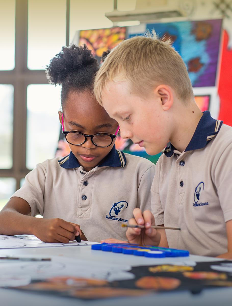 Students doing artwork